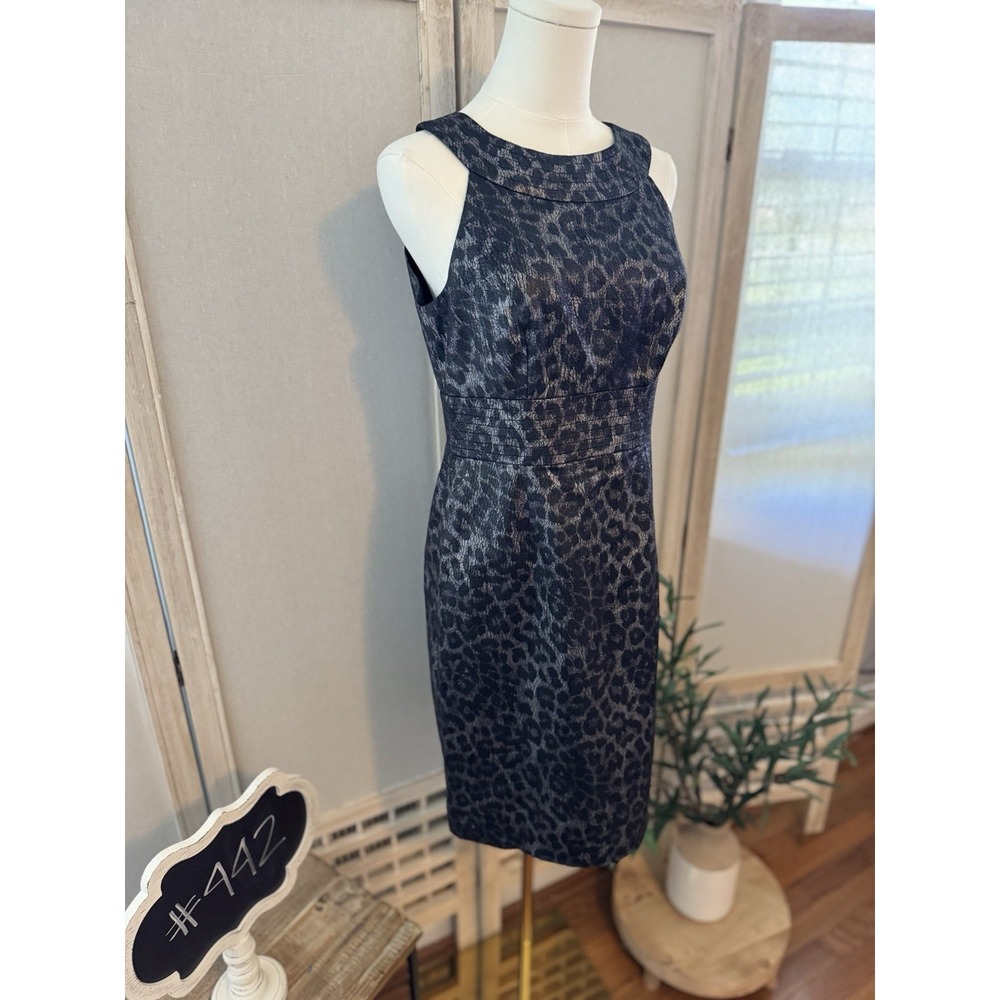 Kristin Davis Black Metallic Leopard Print Dress Size 6 - Picture 4 of 8